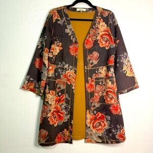 Solitaire Floral Open Front Kimono Cardigan, Sz S.